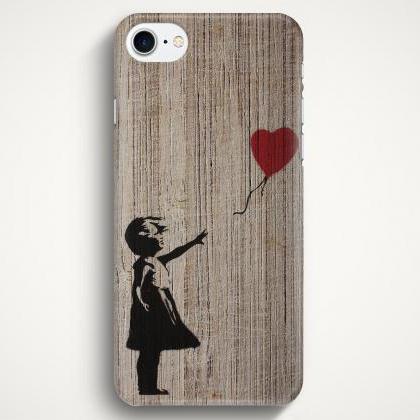Girl With Balloon On Wood Texture Case For Iphone..