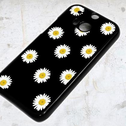 Htc One M8 Daisies On Black Background Case